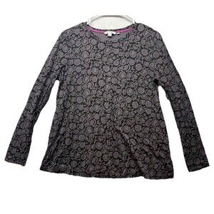 Boden Libby Jersey Top Floral Print Swing Black Grey Size 8 Lightweight Long Sl